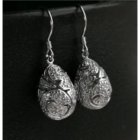STERLING silver cz damask design dangle drop earrings - Picture 4 of 10